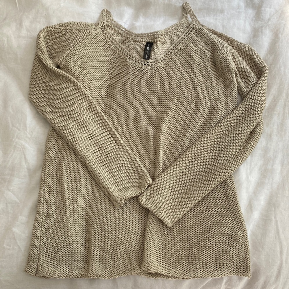 Tan open shoulder sweater
